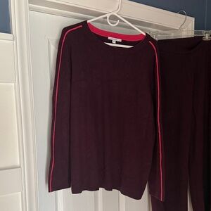 Chico's Burgundy Sweater with Bright Pink Accents and Matching Pants